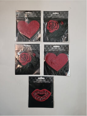 Designs by Mark Richards Set Of 5 Iron-On Applique, Approx 3x3.5in, Red, NEW